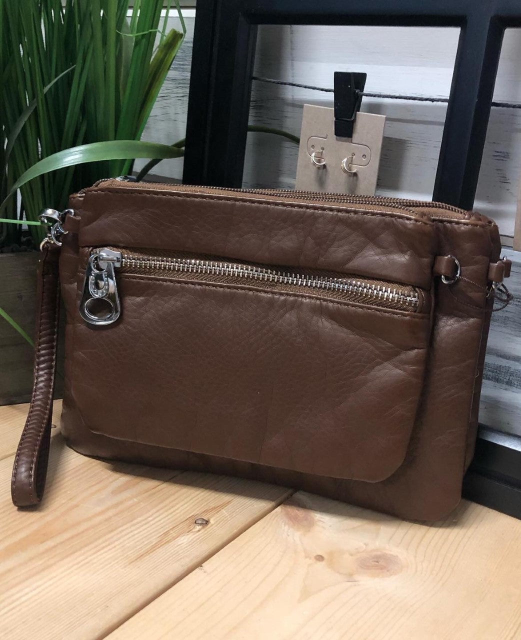 Vegan Wristlet Clutch Brown Final Sale