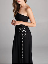 Load image into Gallery viewer, Black One Shoulder Maxi Dress W/Polka Dot Tie #10055 Final Sale
