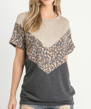 Load image into Gallery viewer, &quot;Tiah&quot; Leopard Print Chevron Tee Taupe/Charcoal