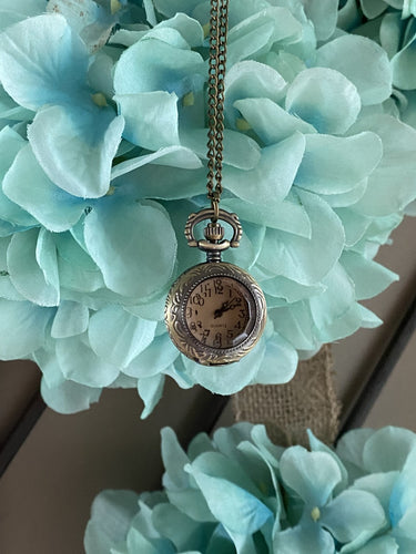 Pocket Watch Necklace Antique Gold  / Bevel Glass