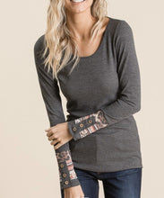 Load image into Gallery viewer, &quot;Cutie Pie&quot; Long Sleeve Detailed Cuff Top Charcoal Final Sale