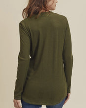 Load image into Gallery viewer, Ribbed Button Detail V Neck Top Olive FINAL SALE