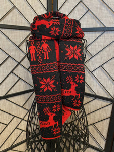 Festive Over Sized Knit Scarf Black & Red As Shown