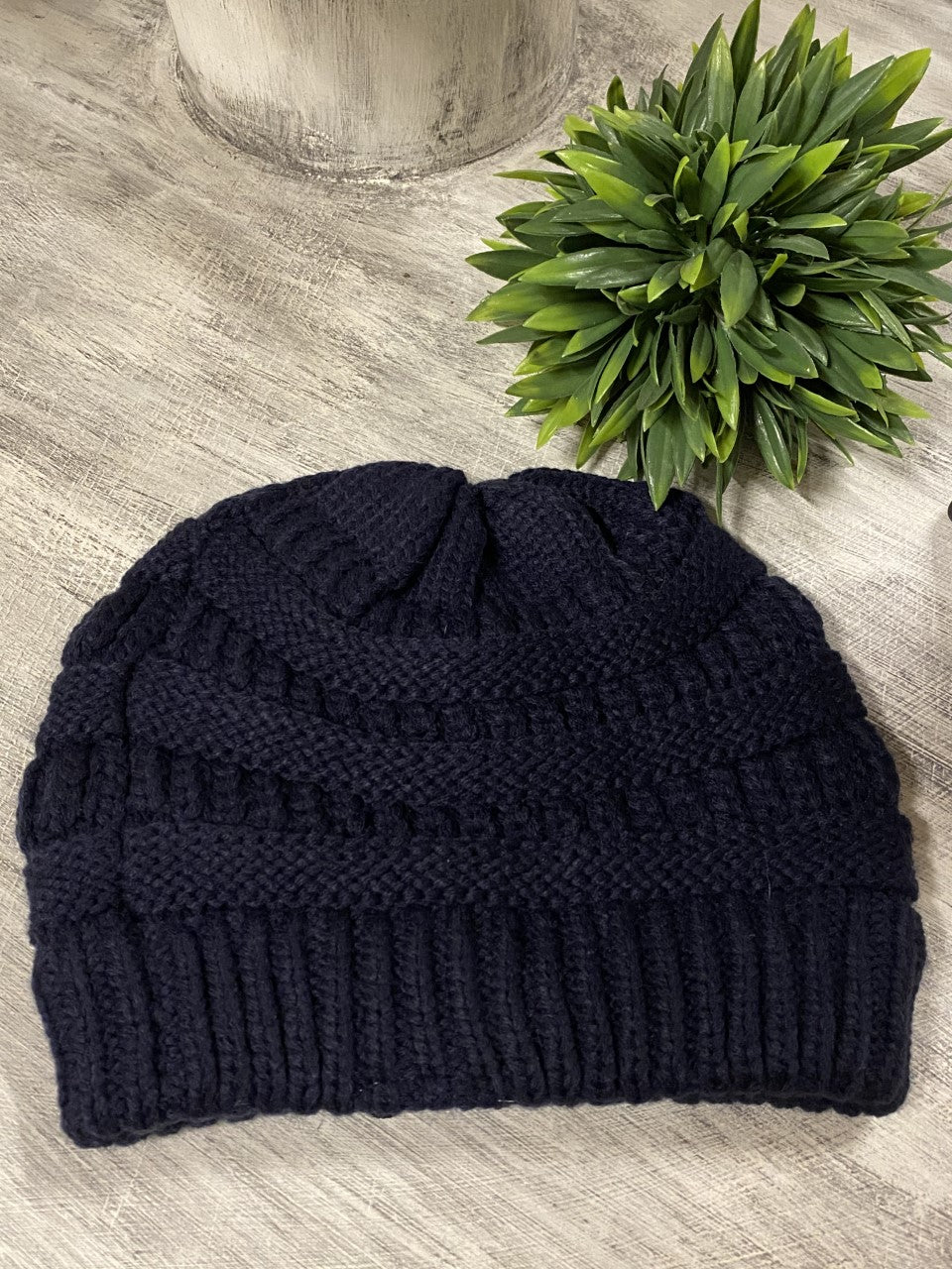 Navy Cable Knit Beanie Ladies As Shown