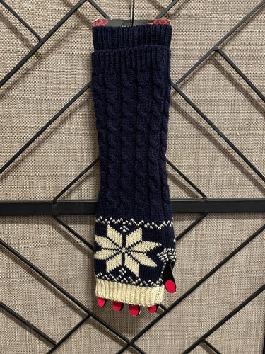 Fingerless Gloves / Arm Warmers Navy/Cream Snowflake Pattern #19-15
