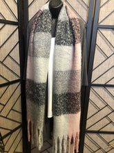 Load image into Gallery viewer, Color Block Fringe Scarf Pink/Grey/Black Mix