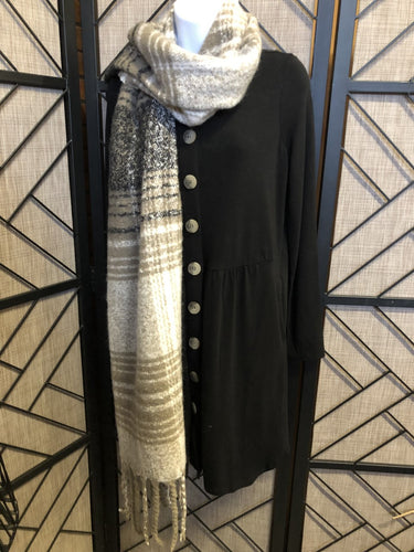 Color Block Fringe Scarf Beige/Black/Cream Mix