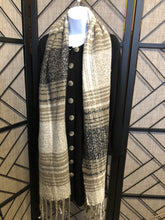 Load image into Gallery viewer, Color Block Fringe Scarf Beige/Black/Cream Mix